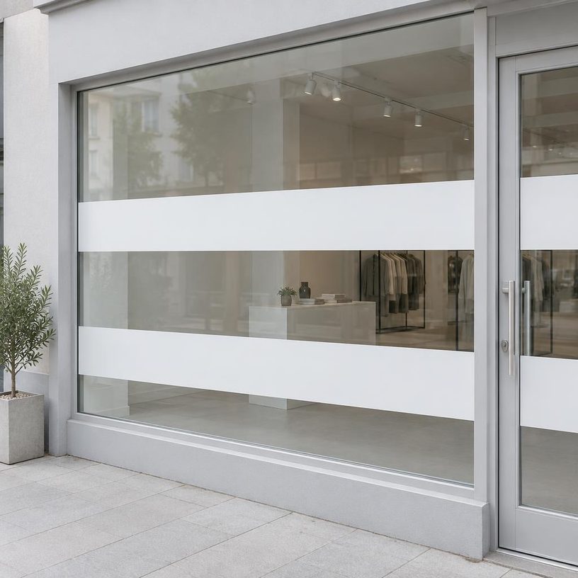 Lettrage adhésif sur une vitrine