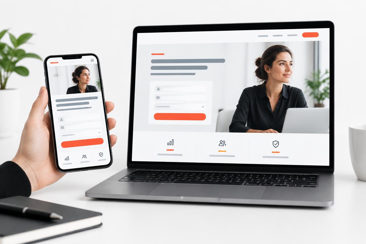 Landing page de campagne avec formulaire affichée sur ordinateur et smartphone